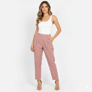 Halara Dress Pants Womens Size Large Pink Pleated Tapered Leg Pockets Linen Feel